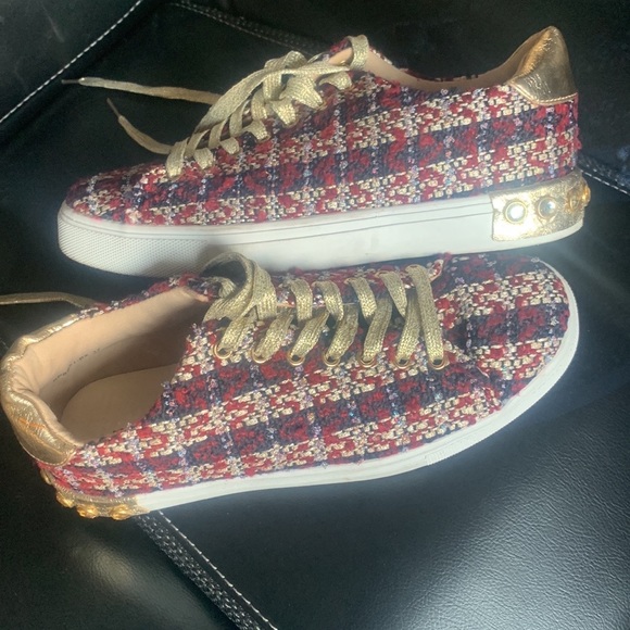 Moow size 37 European, excellent condition, Fabric plaid canvas and gold… - Picture 2 of 9
